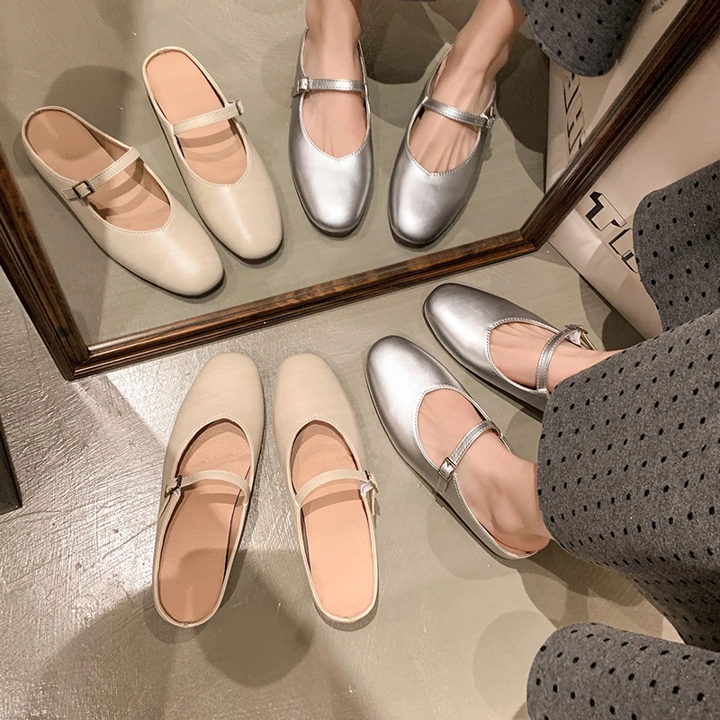 2025内增高一字带玛丽珍单鞋女包头半拖鞋