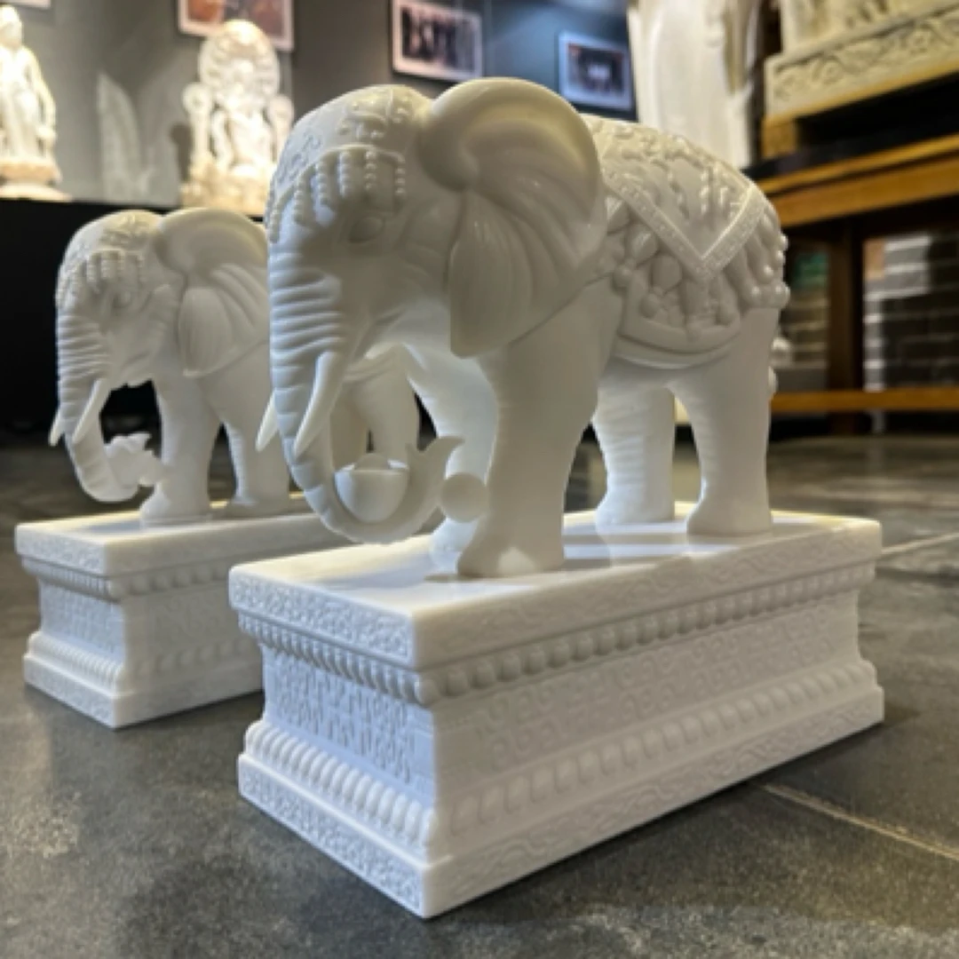 汉白玉石雕大象摆件大门口装饰办公室玄关桌面石象工艺品新年送礼