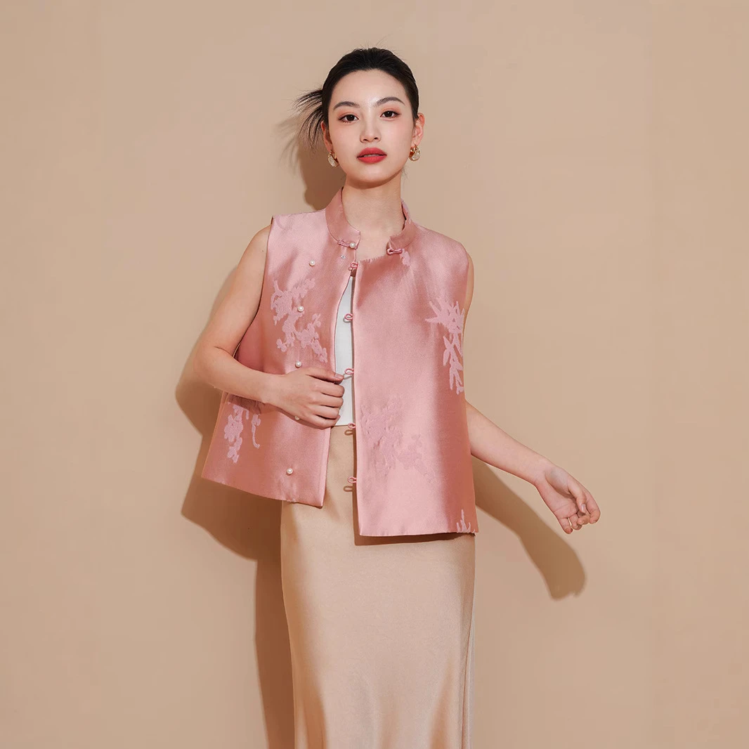 新中式盘扣国风马甲女2025民族风时尚圆领开衫日常百搭刺绣L