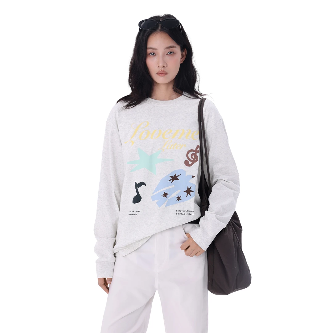 lovemelater燕子音符长袖T恤美式复古索罗娜凉感宽松打底上衣潮