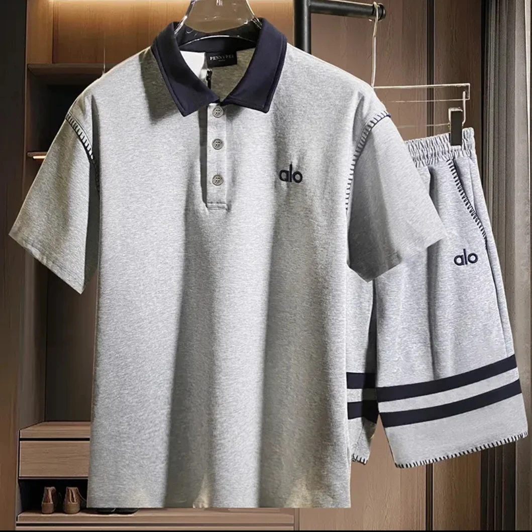 套装男字母Polo衫短袖半袖欧美简约夏季中大儿童男士透气短裤短袖