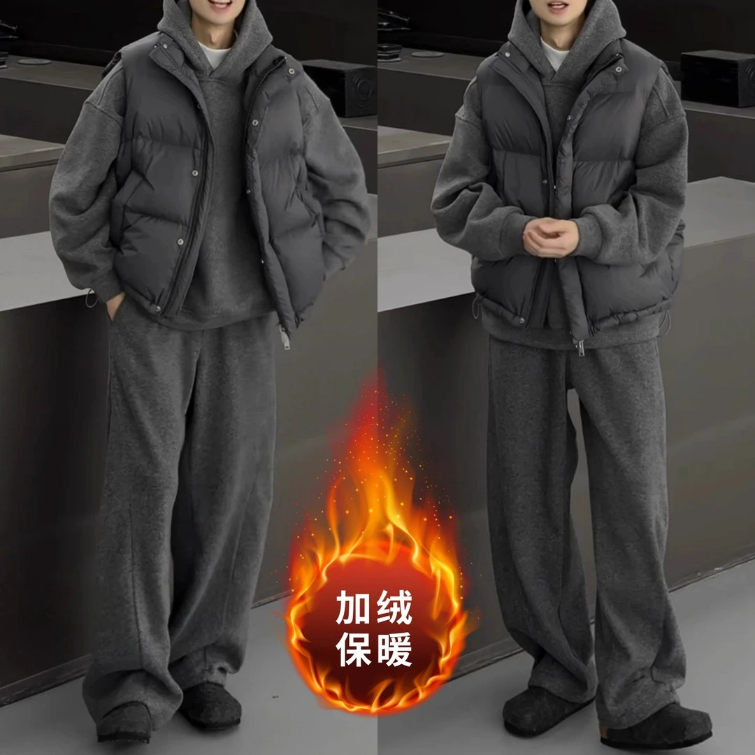 【加绒保暖】冬季重磅加绒连帽卫衣套装休闲简约情侣款潮流两件套