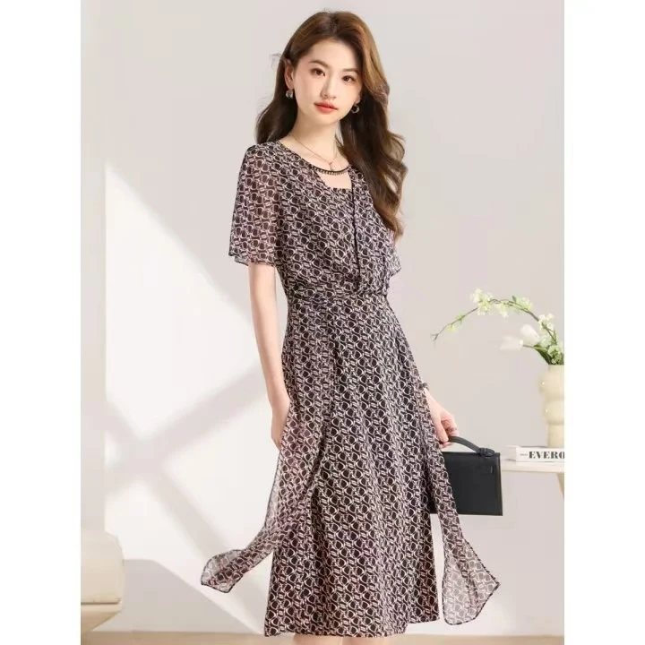 DX701优雅宽松显瘦中长款凉感翻领连衣裙中长裙连衣裙夏季