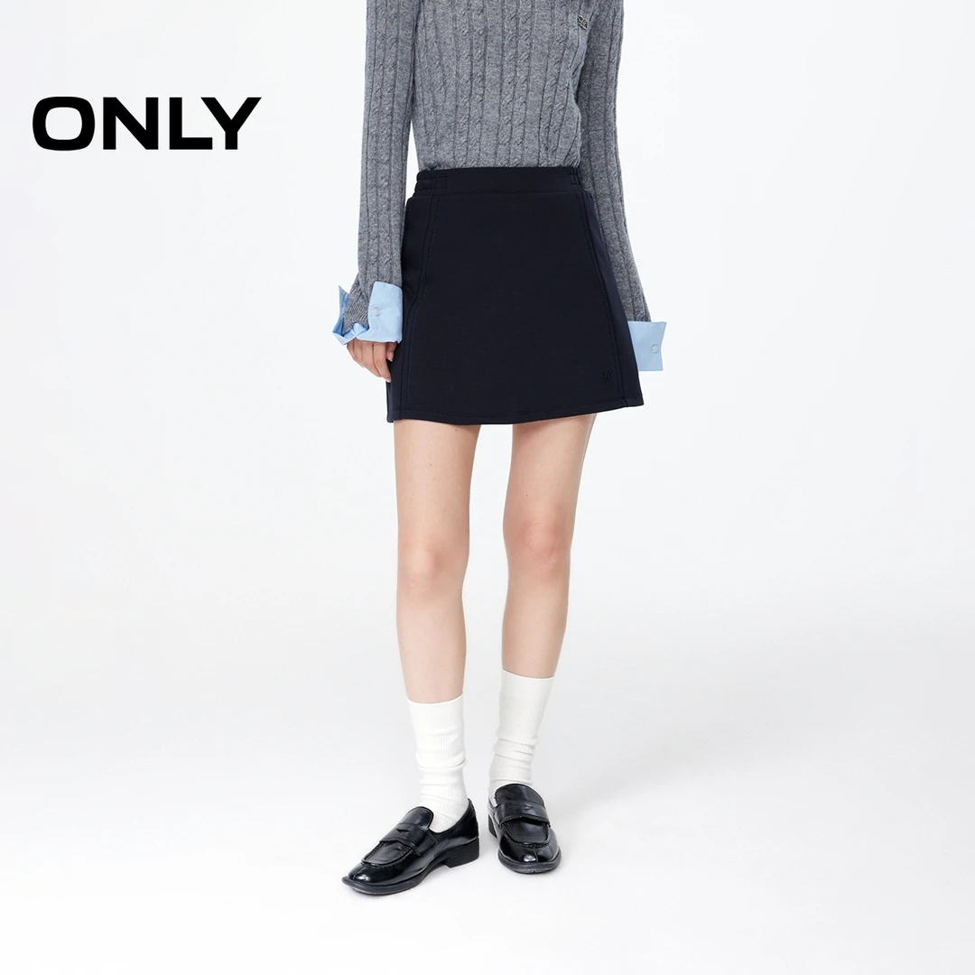 ONLY2025秋季新款纯色A字剪裁防走光设计短裙半身裙女|12531E002