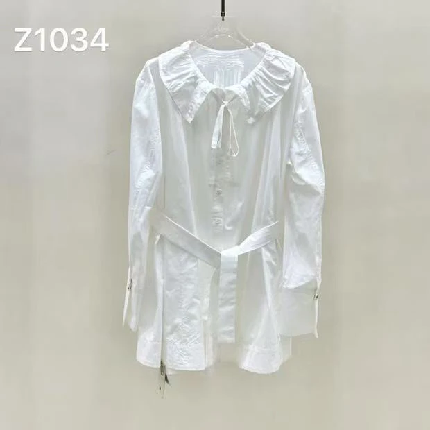 【BAI】时尚设计净色腰带法式衬衫裙1034