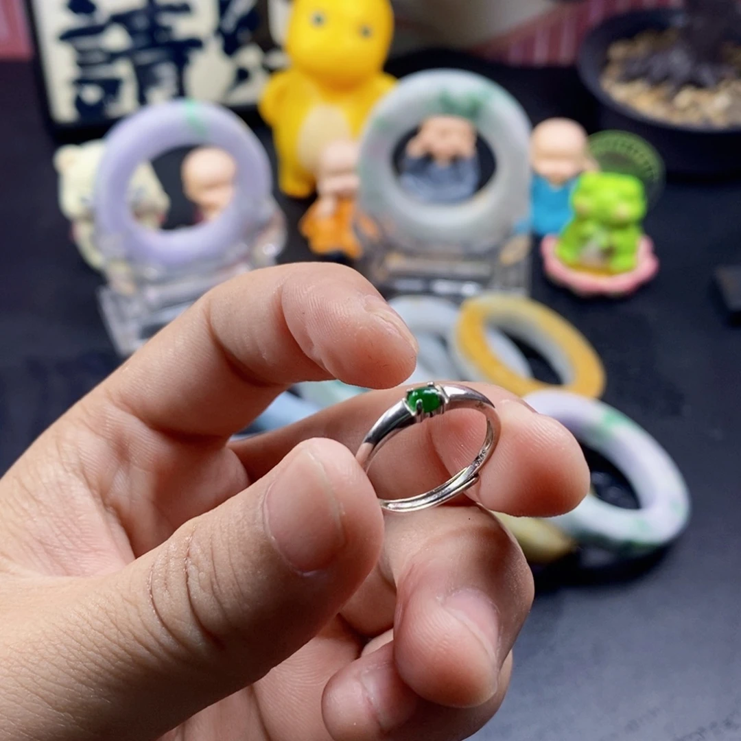 梦***儿翡翠银S925镶嵌戒指翡翠戒指