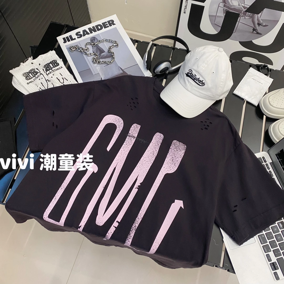 VIVI童装 2025夏季潮牌中大童紫色印花短袖T恤