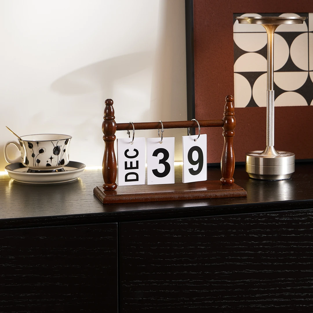 ins风复古木质翻页日历卧室客厅桌面装饰摆件实木万年历拍摄道具