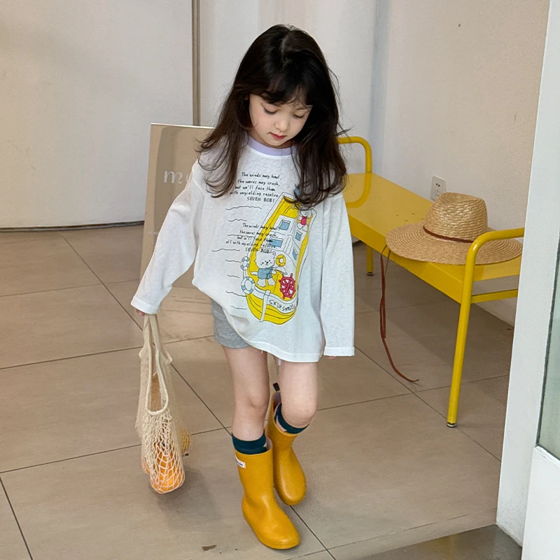 SKC2533女大童韩版卡通长袖T恤夏装新款儿童圆领休闲上衣潮