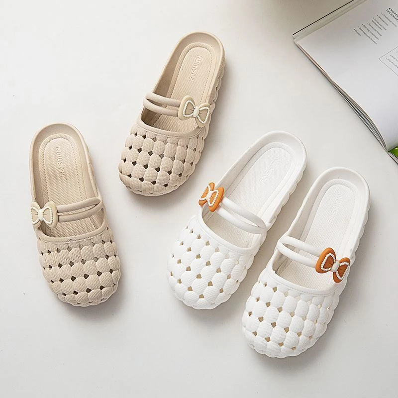 夏季蝴蝶结包头平底拖鞋防滑女士洞洞居家外穿时尚软底沙滩新款