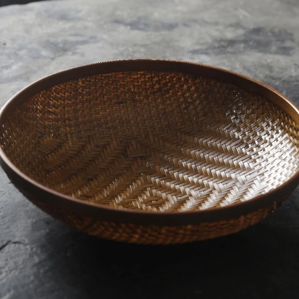 手工竹编收纳筐可用于放置水果蔬菜馒头零食的农村簸箕