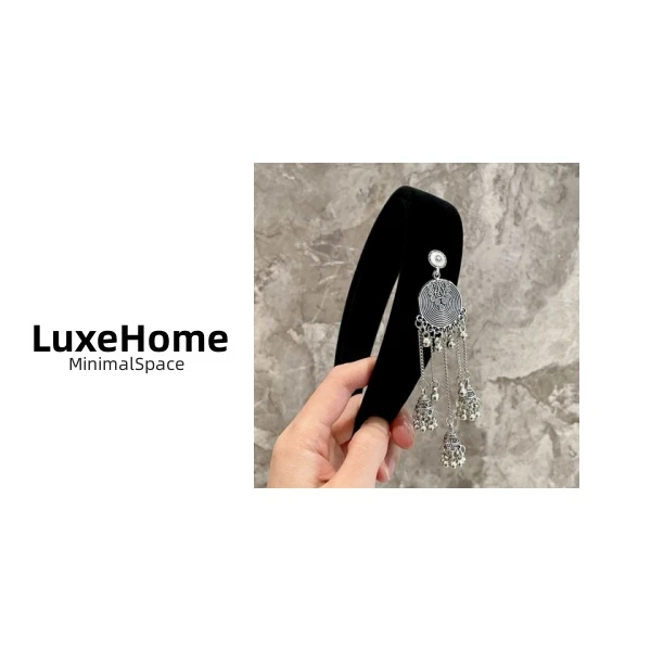 黑色丝绒银色流苏发箍 H2718