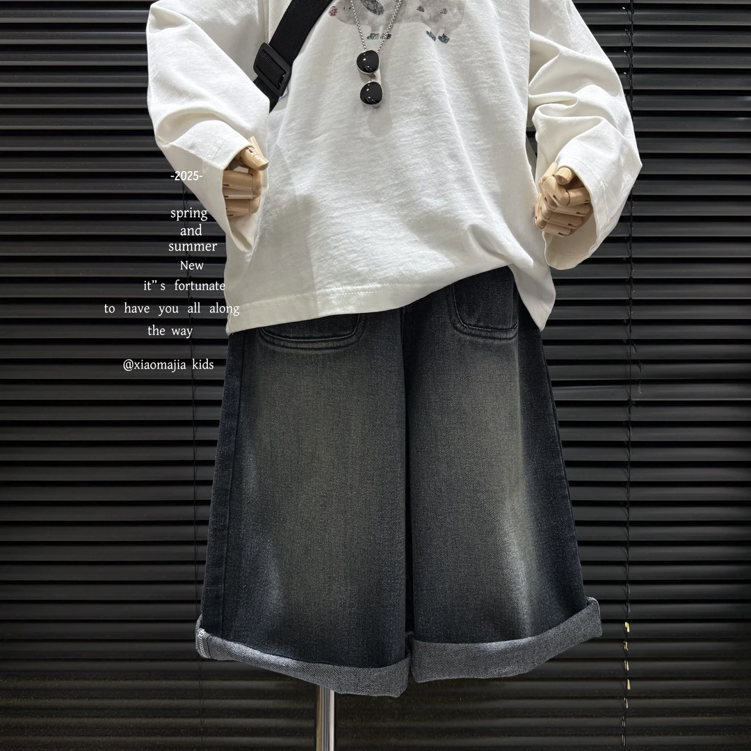 现货-小马家2025秋款儿童纯色牛仔裤K-6280穿搭老爹裤百搭男女童