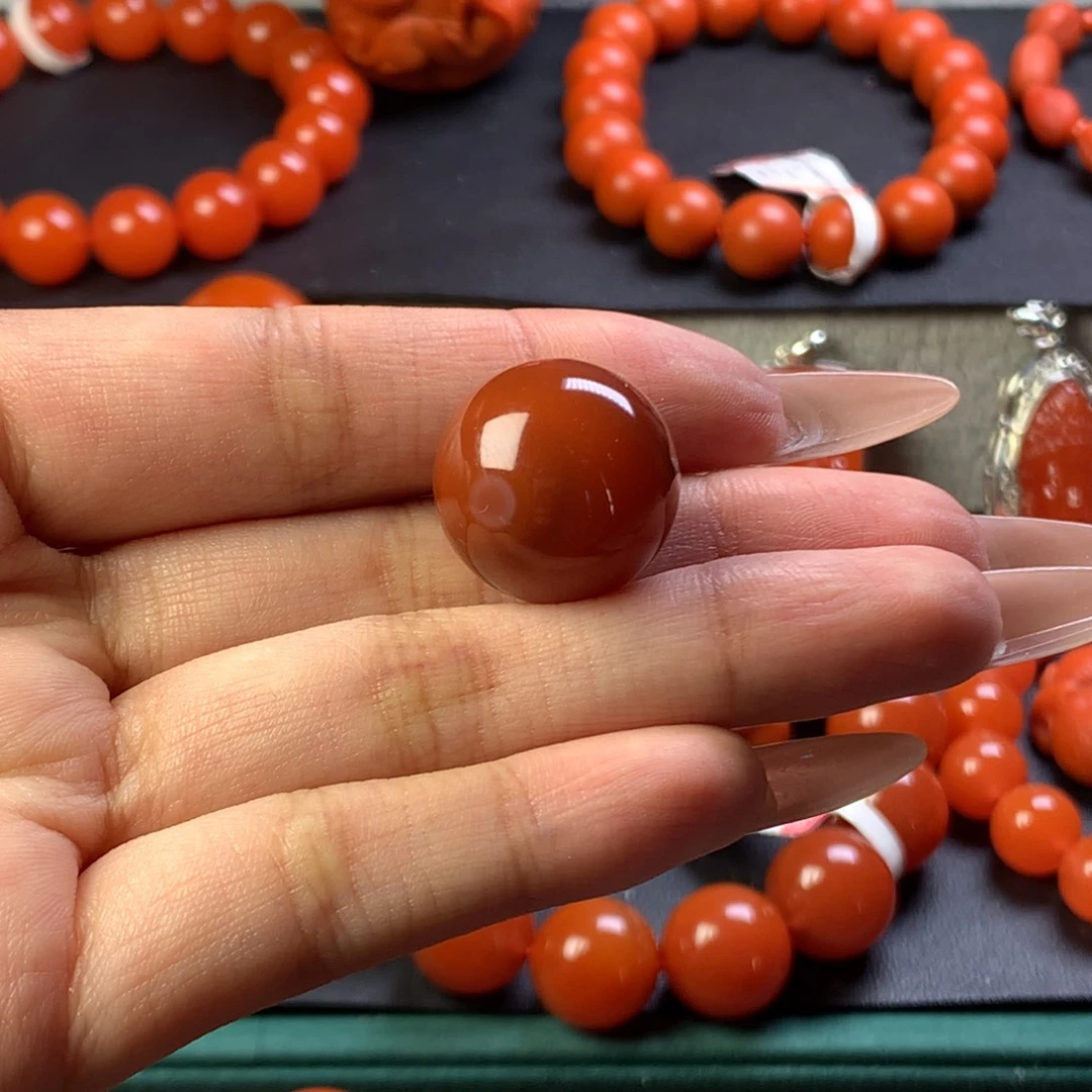 南红玛瑙未镶嵌单珠18.6m有纹