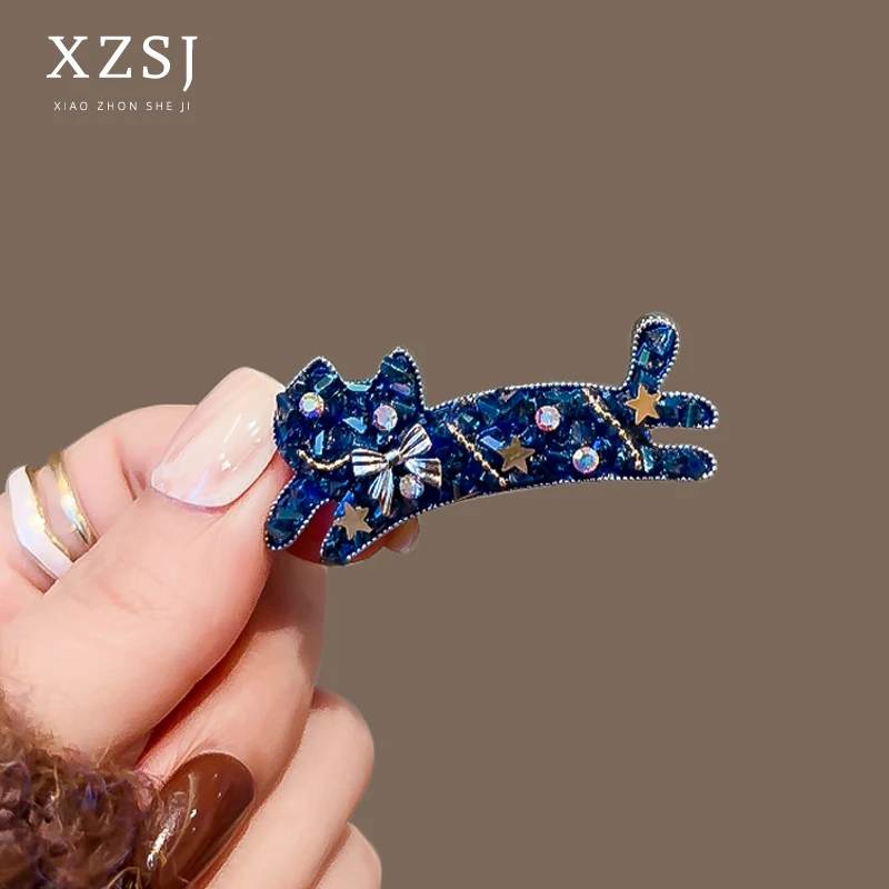 铜胸针 可爱小猫咪别针高档女手工水晶情侣轻奢时尚胸花衣服配饰