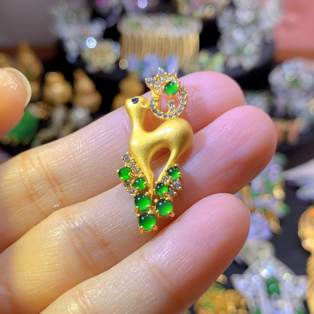 吊坠(不含链)银S925镶嵌翡翠