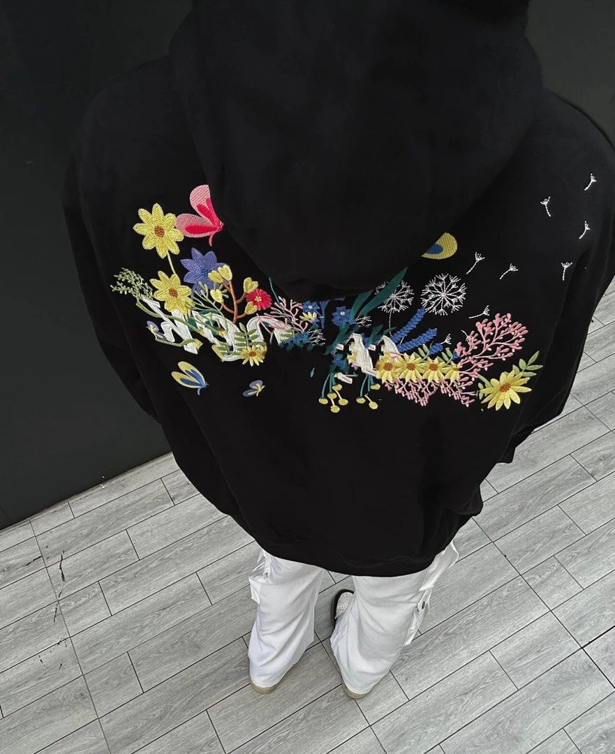 9362#某饱229！拉链卫衣加绒加厚休闲美式花卉刺绣重磅开衫