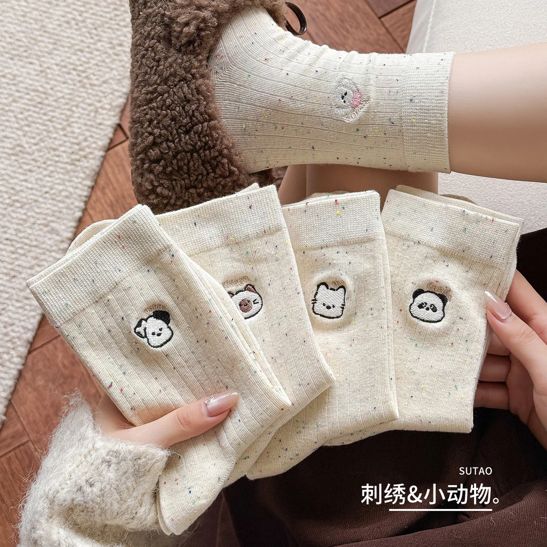 可爱卡通袜子女中筒袜秋冬款点子纱长袜日系ins潮堆堆袜春秋棉袜