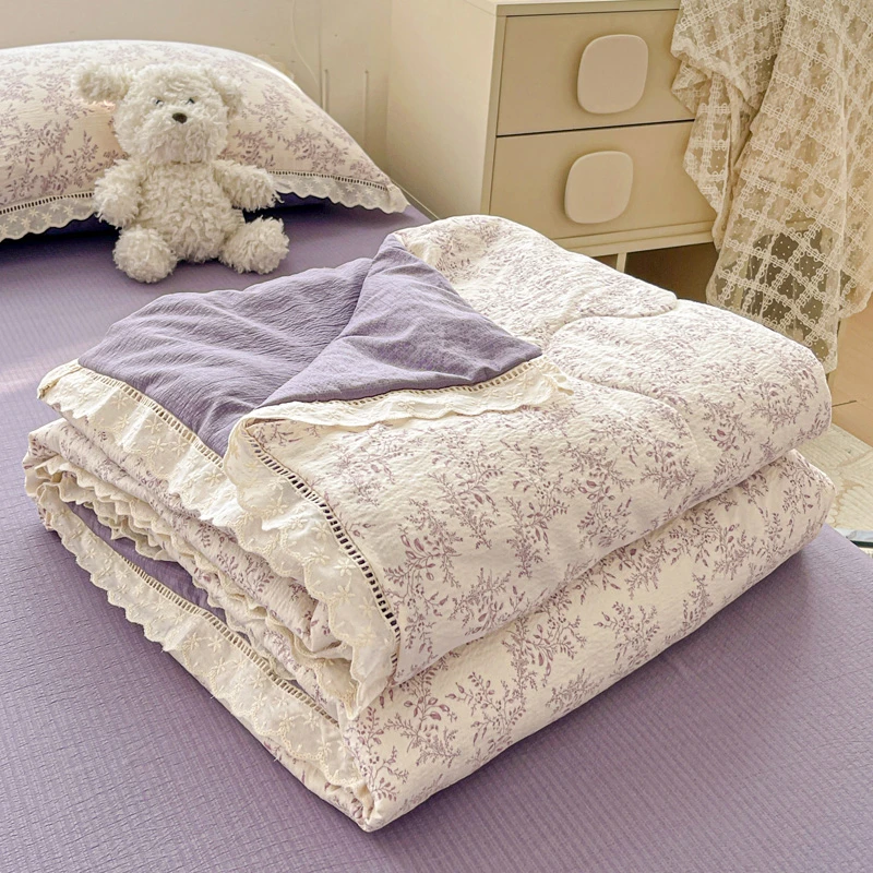 韩版皱皱双层纱花边款夏被四件套夏季空调被可机洗夏凉被家用被子