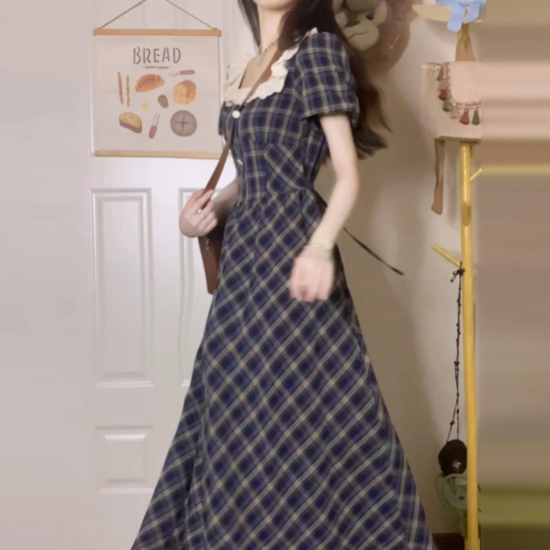 法式短袖连衣裙子女夏季2025新款爆款复古高级感气质收腰显瘦长裙