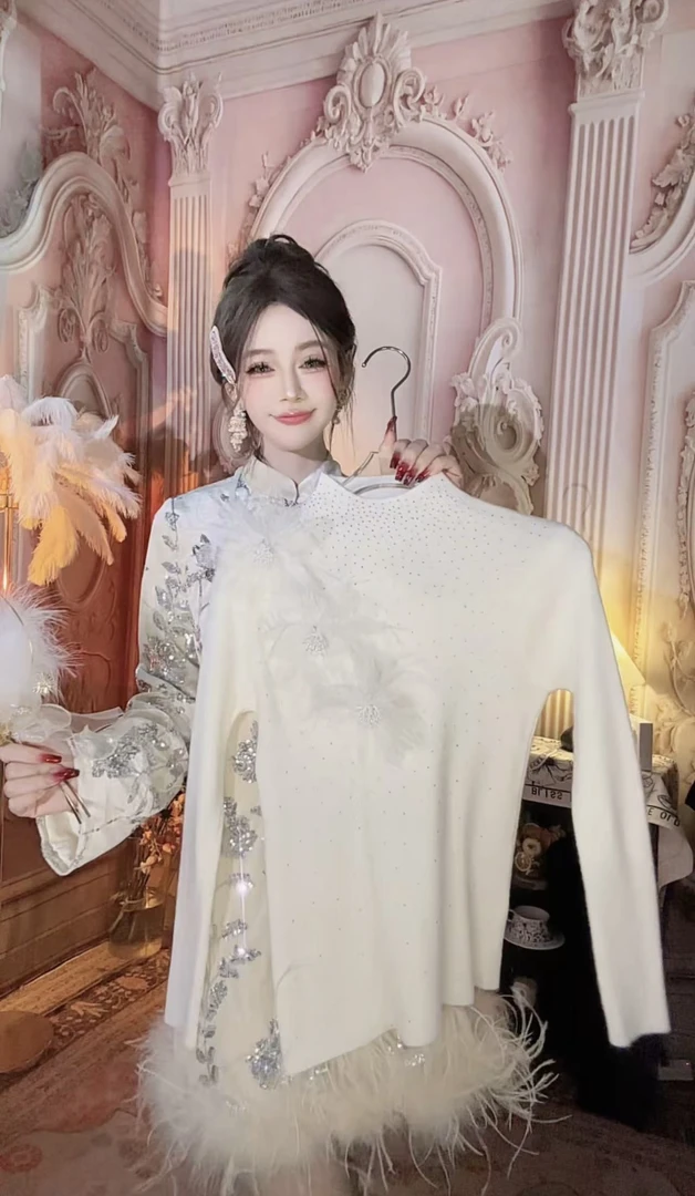 【崔】Z0161花朵宽松型毛针织衫秋冬衫半高领套头修身百搭网红