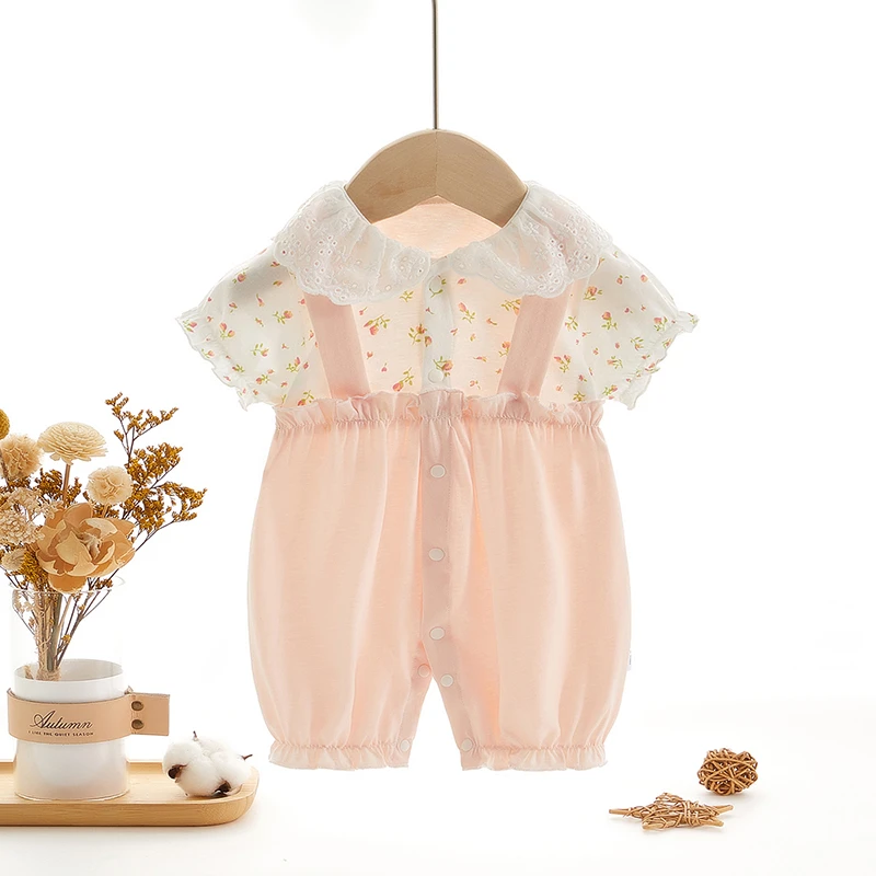 新生婴儿连体衣夏季纯棉短袖宝宝哈衣超萌爬服舒适衣物女童女宝