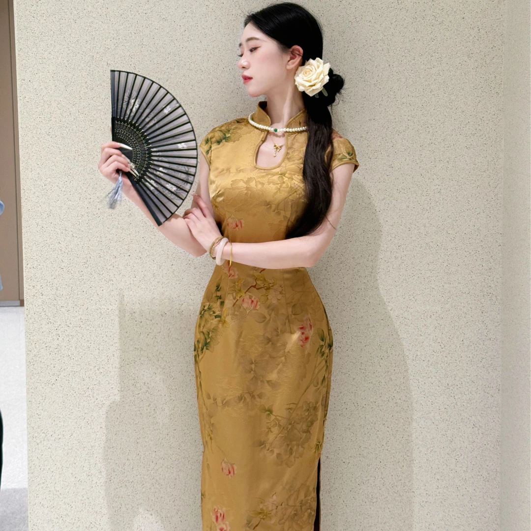 LHMknk1画报夫人原创自制水滴贝壳袖国风新中式旗袍 水滴领撑花