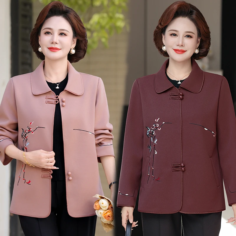 中年妈妈秋装新款外套中式国风中老年女装洋气宽松春秋季休闲上衣