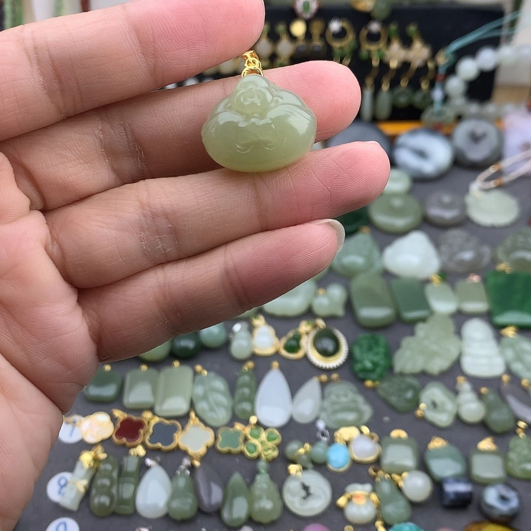 和田玉银S925镶嵌吊坠(不含链)