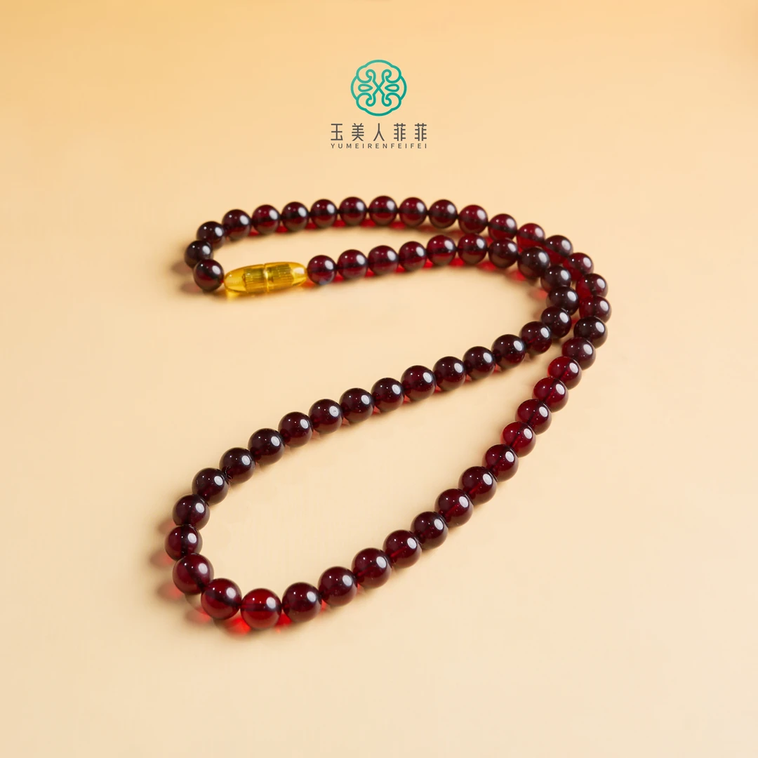 石惑珠宝*琥珀圆珠项链约7mm