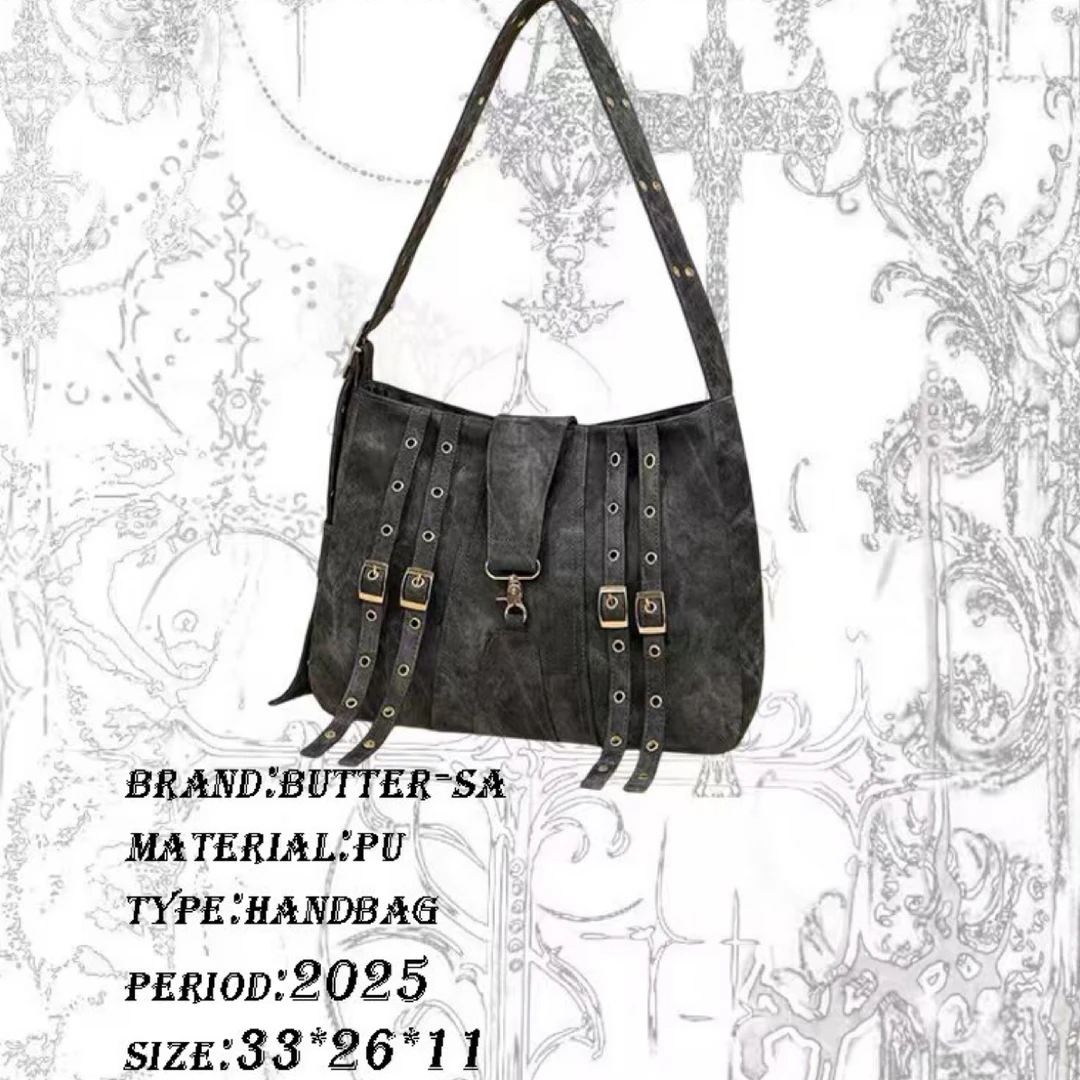 y2k【小众设计款】机车牛仔风时尚百搭单肩腋下包1072