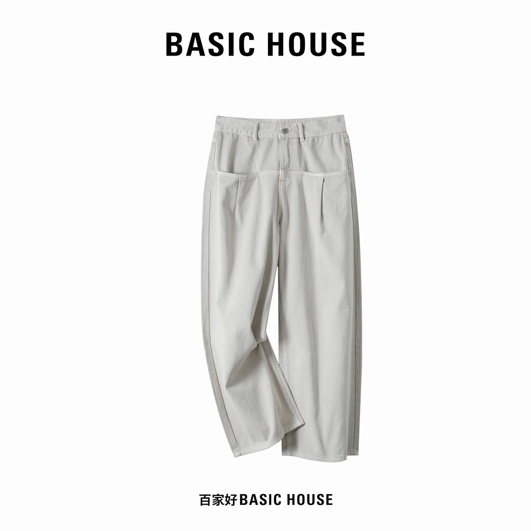 Basic House/百家好2025新款松紧腰显瘦休闲百搭阔腿裤6152 MM