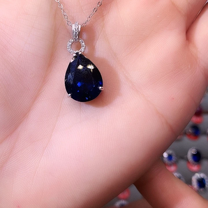 蓝宝石吊坠(赠链)银S925镶嵌