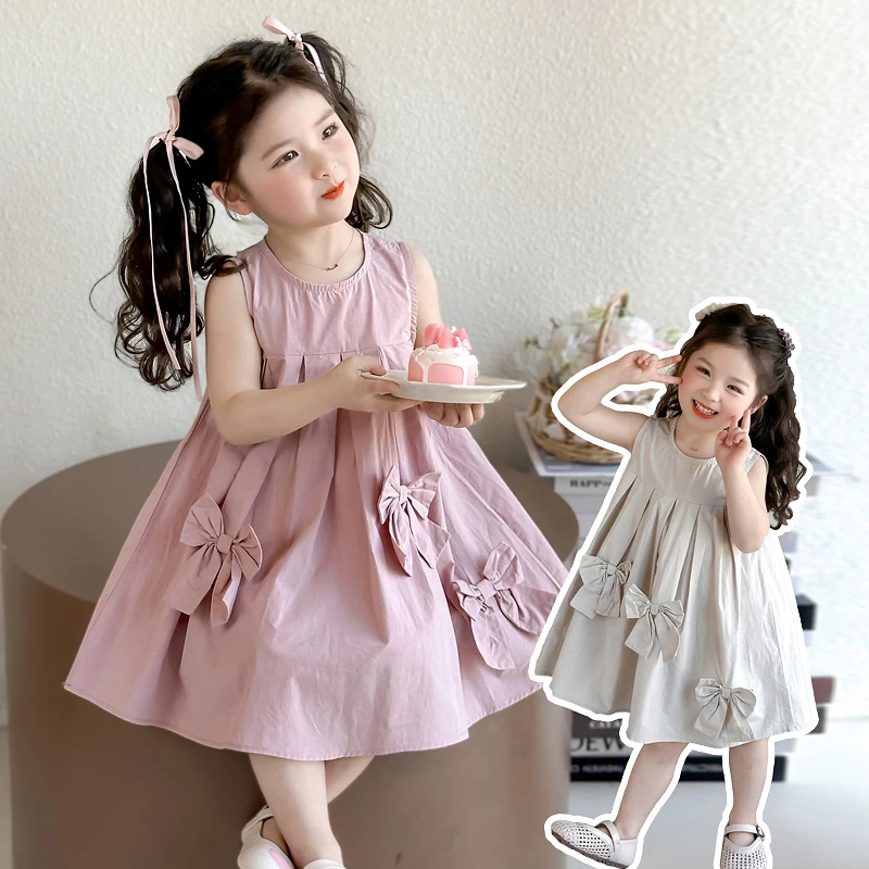 女童蝴蝶结连衣裙夏装洋气女宝宝背心裙甜美小女孩夏款无袖裙子潮