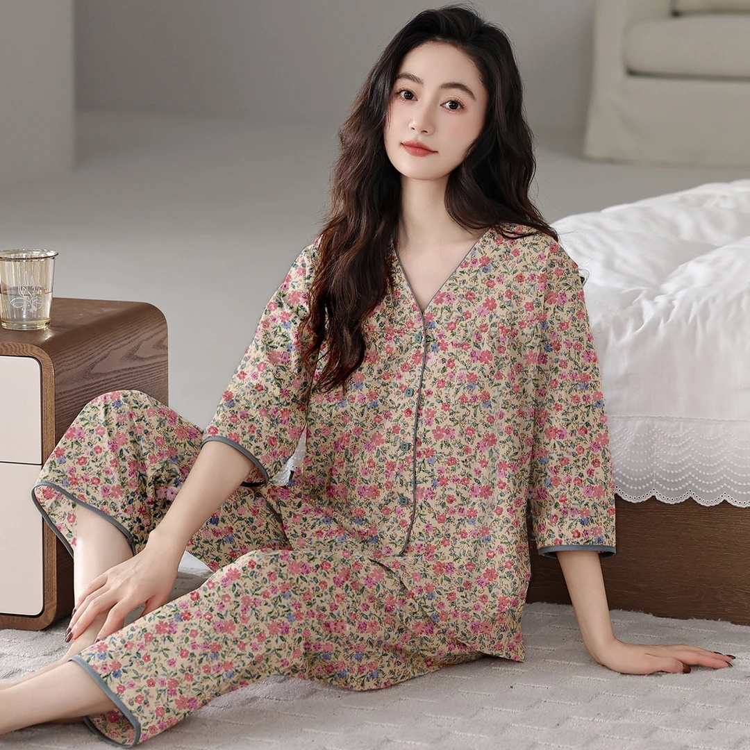 2025夏季新款中袖睡衣女士春夏天薄款简约高级感家居服套装可外穿