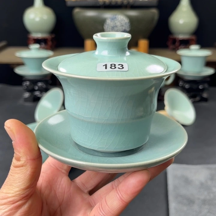 瓷片仿古釉汝官窑竹节盖碗183号