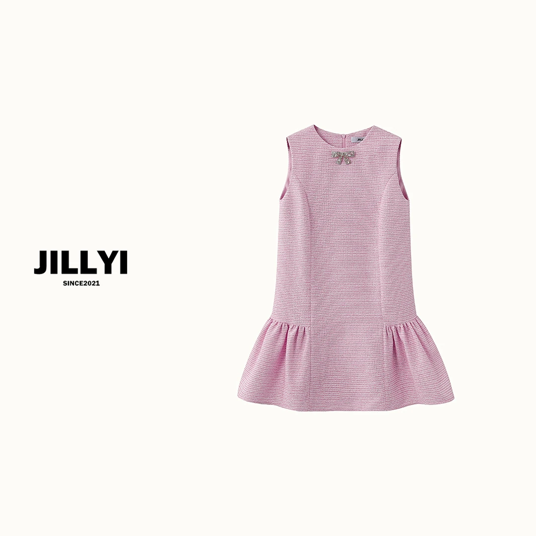 JILLYI南山店【粉玫瑰】淡雅粉色韩版连衣裙休闲时尚女士夏季纯色无