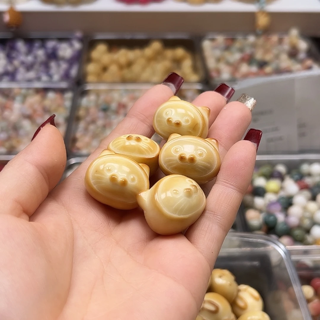 手串菩提根/象牙果微瑕炭烤孩抱猫5颗有裂