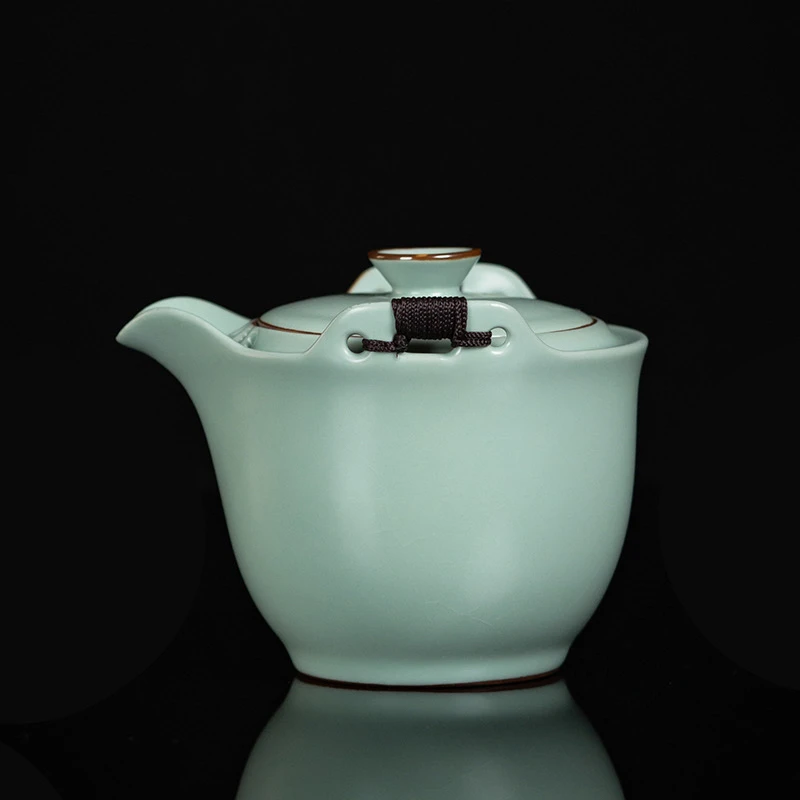 弘茗道 铁胎汝窑天青色手抓壶 便携式泡茶壶 家用功夫茶茶具高端