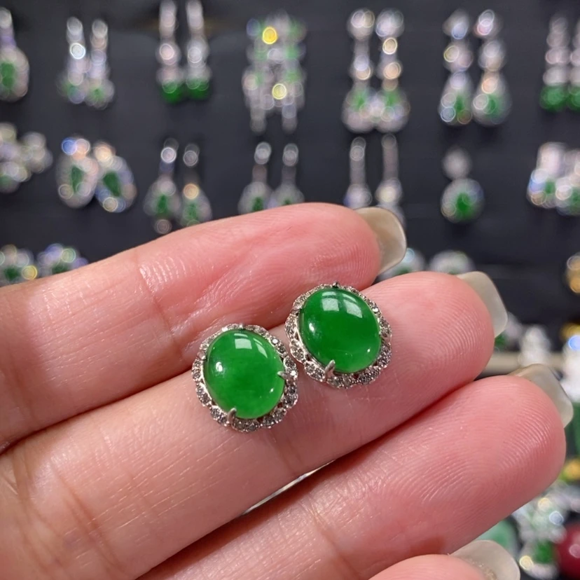 【闪购商品】翡翠耳饰银S925镀金镶嵌