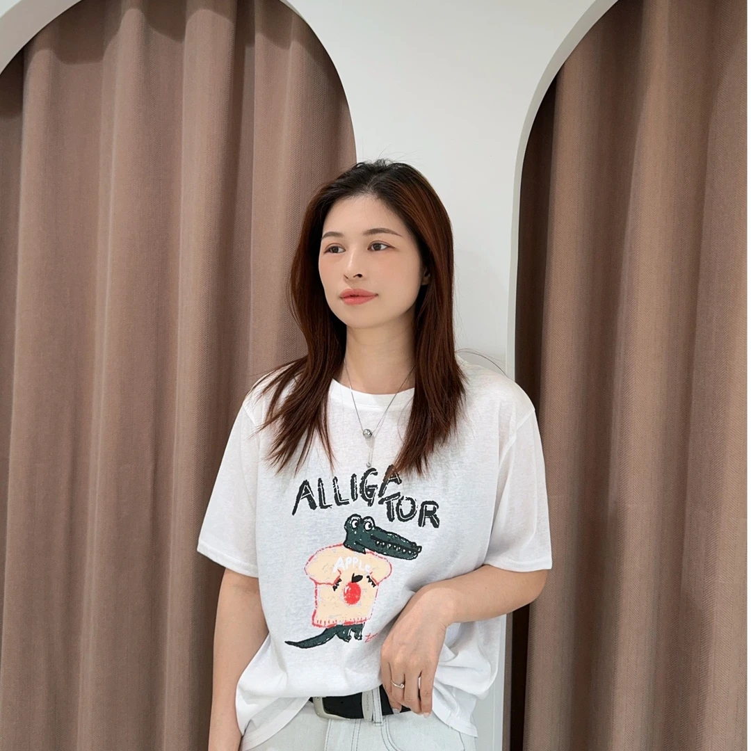 萱萱【搞怪小鳄鱼】夏季新款雪花棉宽松短袖上衣512968 050405