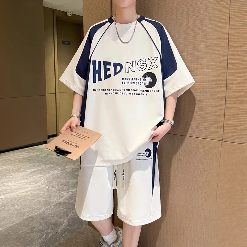 夏季男休闲运动短袖套装男青少年学生套装潮流韩版薄款宽松百搭男