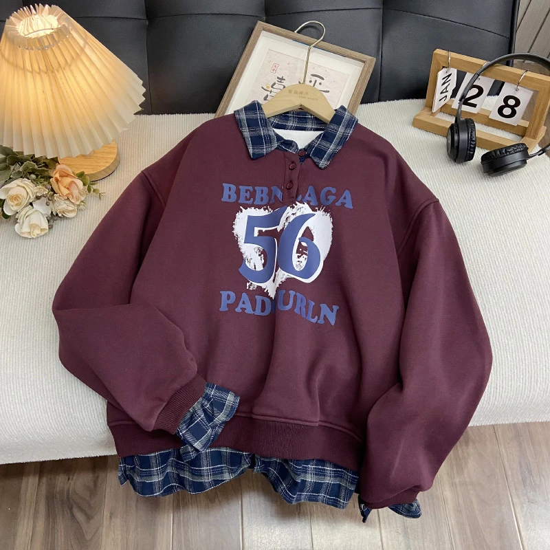 佑妈家童装 女童秋冬新款卫衣 中大童加绒宽松绒衫假两件