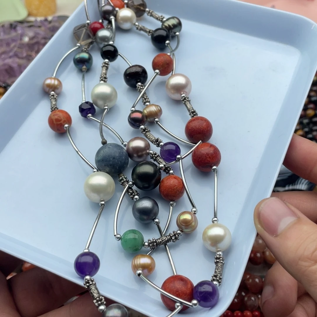 玛瑙/玉髓珠宝半成品未镶嵌一条装三圈样式项链