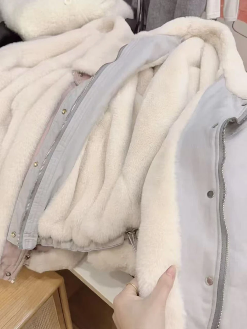 七言家巨好看  #深冬小火炉云水蓝工装派克绒绒翻领加厚保暖外套@