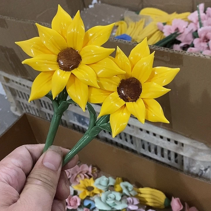 瓷片纯手工陶瓷花摆件瑕