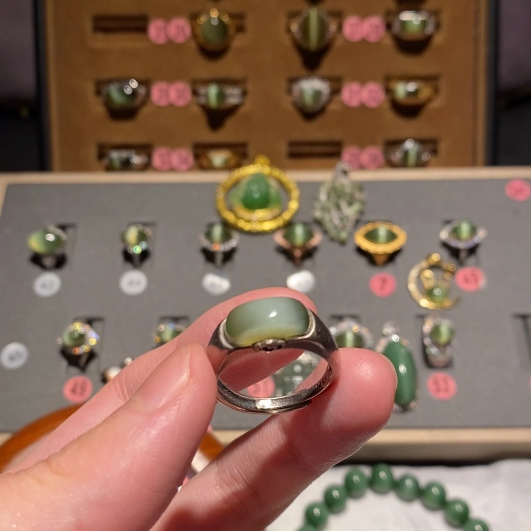 和田玉银S925镶嵌戒指