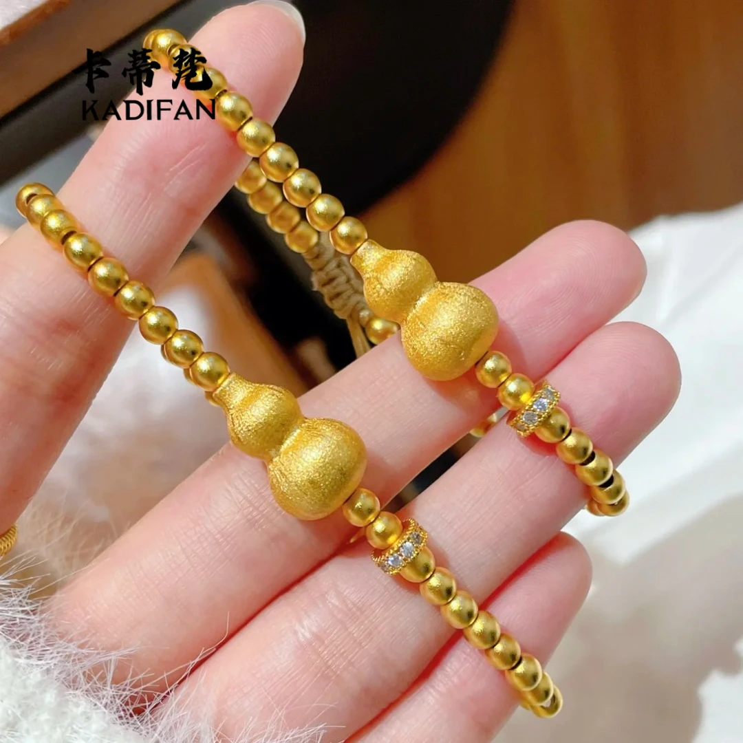 铜合金项链 忠古轻奢点钻跑环拉丝葫芦串珠手链新中式国潮