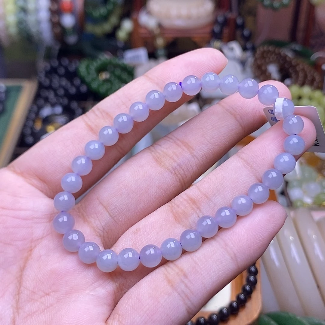 手链未镶嵌和田玉冰烟紫手串6mm