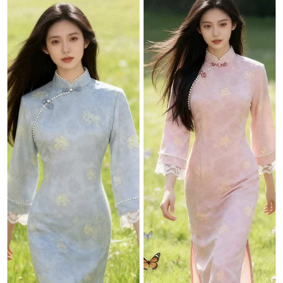 （栀赫）长度120倒大袖旗袍新中式改良年轻款少女高级感七分袖